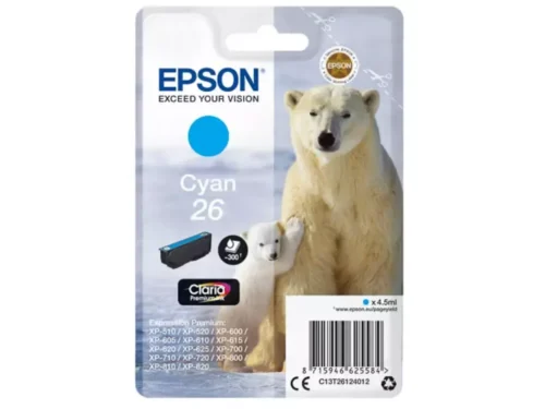 De Epson Polar bear 26 Ijsbeer Claria Premium cyaan inktcartridge zorgt voor levendige kleurafdrukken en levert tot 300 pagina’s per