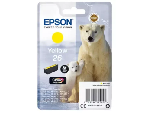 De Epson Polar bear 26 Ijsbeer Claria Premium gele inktcartridge levert heldere kleuren en betrouwbare printresultaten voor diverse Epson Expression