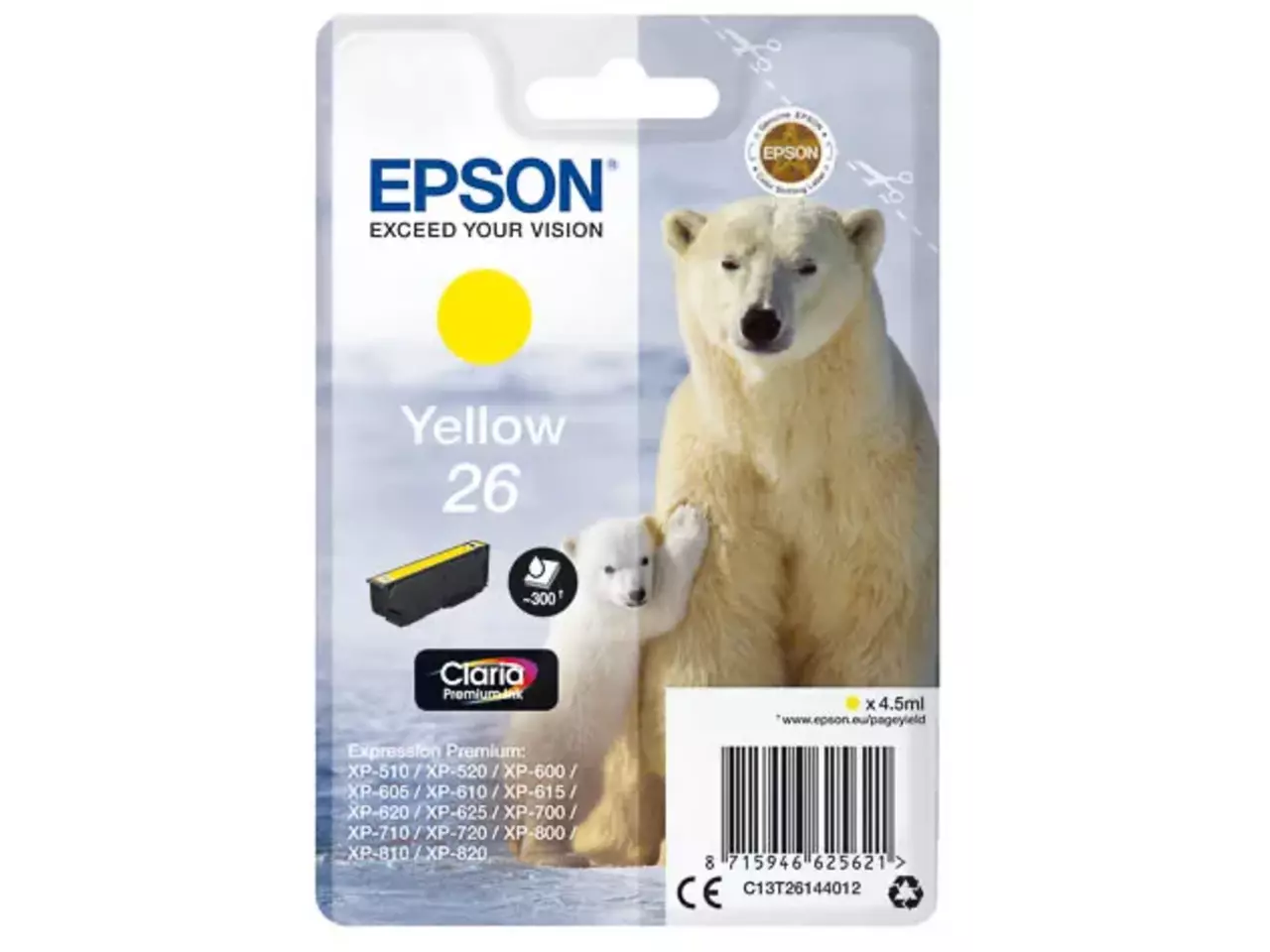 170015441281.webp C13T26144012 EPSON 26 XP Inkt geel ST 300pagina's 4,5ml - Afbeelding 1