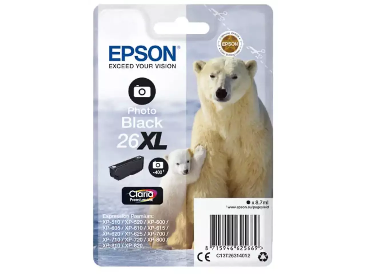 170015441285.webp C13T26314012 EPSON 26XL XP Foto-inkt foto zwart HC 400pagina's 8,7ml - Afbeelding 1