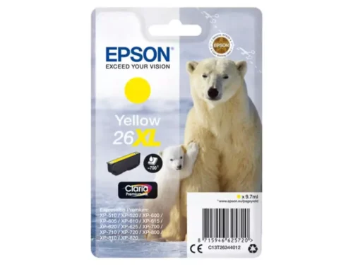 De Epson Polar bear 26XL ijsbeer Claria Premium gele inktcartridge levert heldere, duurzame afdrukken met een hoge capaciteit tot 700