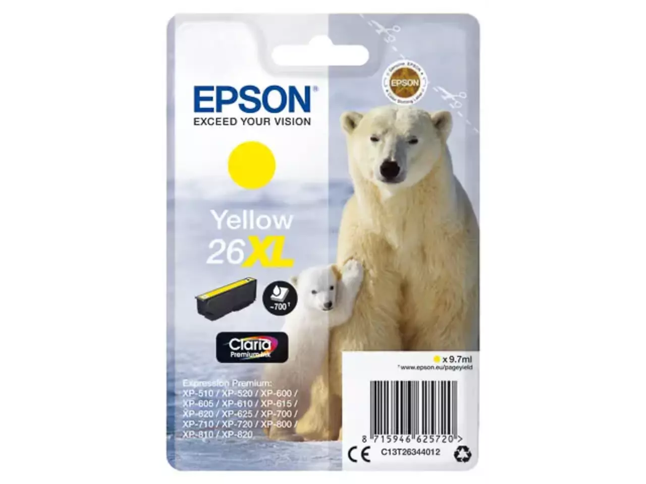 170015441291.webp C13T26344012 EPSON 26XL XP Inkt geel HC 700pagina's 9,7ml - Afbeelding 1