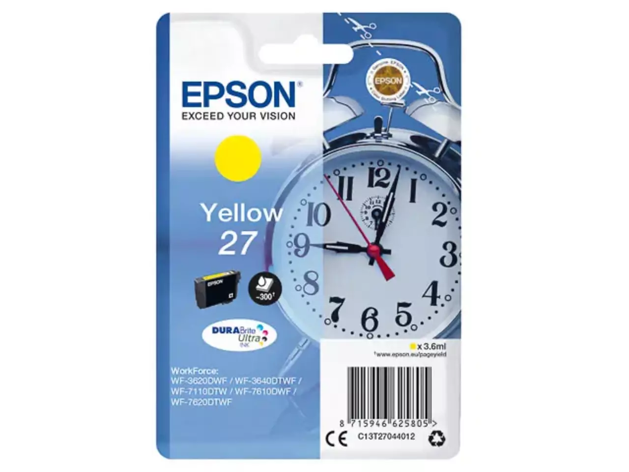 170015441299.webp C13T27044012 EPSON 27 WF Inkt geel ST 300pagina's 3,6ml - Afbeelding 1