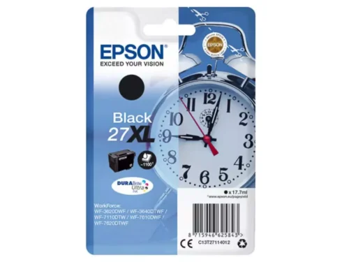De Epson 27XL DURABrite Ultra zwarte inktcartridge biedt een hoge opbrengst tot 1100 pagina’s en is ideaal voor scherp, professioneel