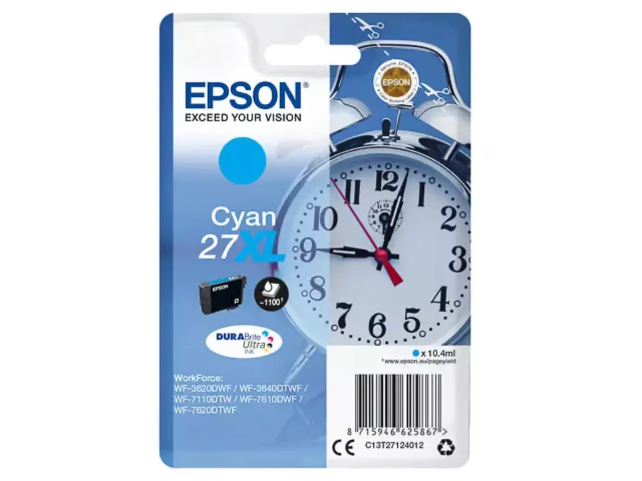 170015441305.webp C13T27124012 EPSON 27XL WF Inkt cyaan HC 1100pagina's 10,4ml - Afbeelding 1