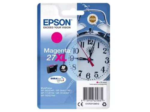 De Epson 27XL magenta inktcartridge levert heldere, duurzame afdrukken en gaat tot 1100 pagina’s mee. Deze High Yield singlepack is