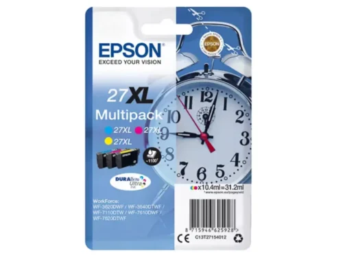 De Epson Alarm clock Multipack 3-colour 27XL DURABrite Ultra Ink levert scherpe, duurzame kleurenprints met pigmentinkt en een hoge opbrengst