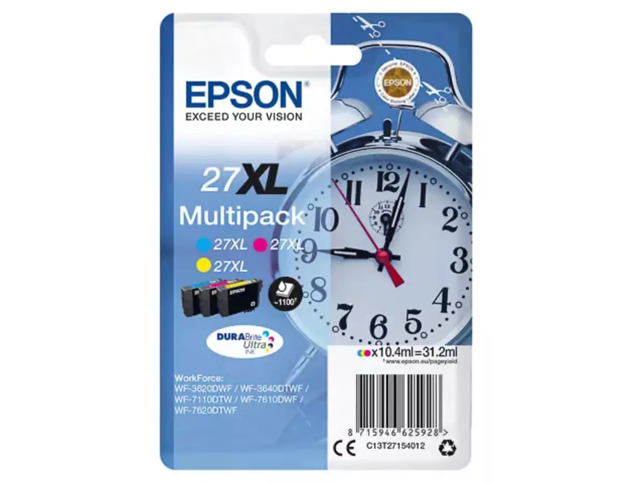170015441311.webp C13T27154012 EPSON 27XL WF Inkt (3) cmy HC 3x1100pagina's 3x10,4 ml - Afbeelding 1