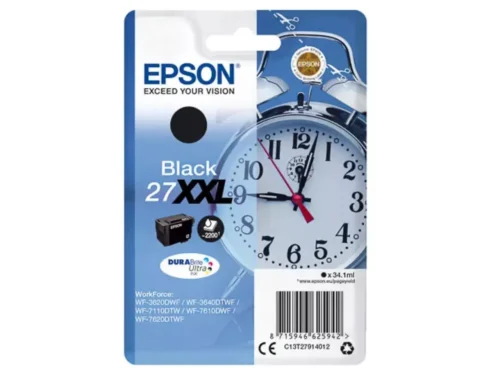 De Epson Alarm clock Singlepack Black 27XXL DURABrite Ultra Ink biedt met zijn hoge XL-rendement en 2200 pagina’s een betrouwbare