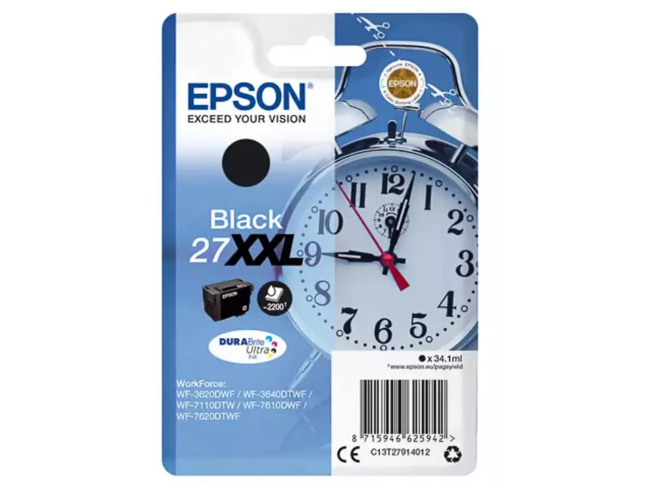 170015441313.webp C13T27914012 EPSON 27XXL WF Inkt zwart EHC 2200pagina's 34,1ml - Afbeelding 1