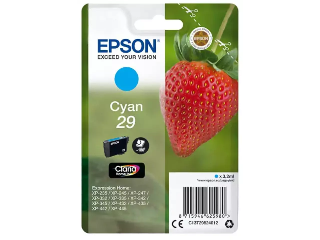 170015441317.webp C13T29824012 EPSON 29 XP Inkt cyaan ST 180pagina's 3,2ml - Afbeelding 1