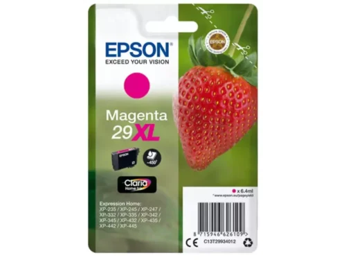 De Epson Strawberry Singlepack Magenta 29XL Claria Home Ink levert heldere magenta afdrukken met een hoge opbrengst tot 450 pagina’s.