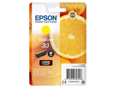 De Epson Oranges 33 gele inktcartridge levert heldere, betrouwbare afdrukken met een opbrengst tot 300 pagina’s. Deze afzonderlijke Claria Premium