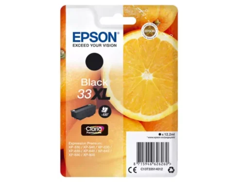De Epson 33XL zwarte inktcartridge levert scherpe, duurzame afdrukken dankzij pigmentink in een high-yield formaat van 12,2 ml. Deze cartridge
