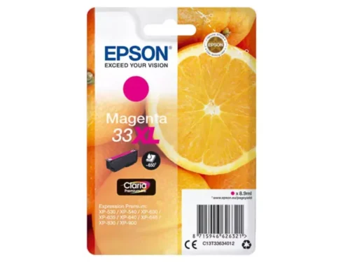 De Epson 33XL magenta inktcartridge levert scherpe, levendige afdrukken en gaat tot 650 pagina’s mee. Deze high-yield cartridge is ideaal