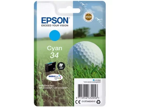 De Epson DURABrite Ultra cyaan inktcartridge is een betrouwbare keuze voor heldere, levendige afdrukken en biedt een opbrengst tot 300