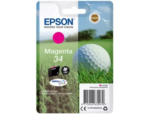 De Epson DURABrite Ultra magenta inktcartridge biedt betrouwbare, heldere afdrukken met een opbrengst van 300 pagina’s. Deze afzonderlijke inktpatroon is
