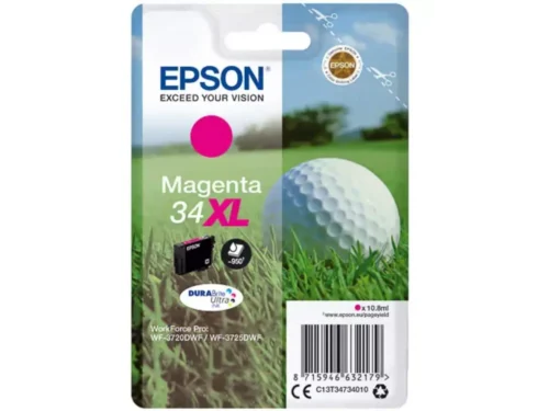 De Epson 34XL magenta inktcartridge met DURABrite Ultra biedt scherpe, levendige afdrukken en een hoge opbrengst van 950 pagina’s. Deze