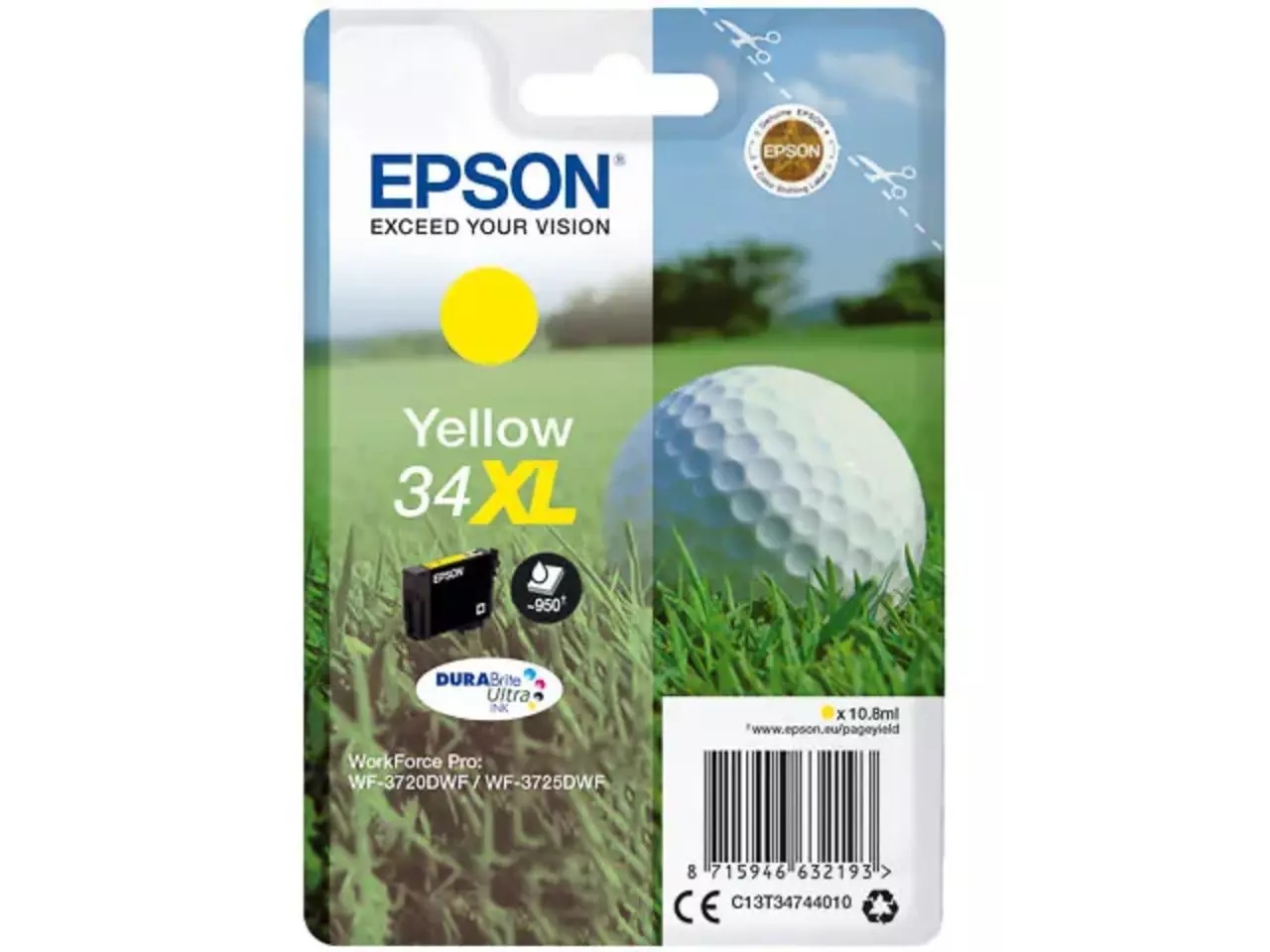 170015441363.webp C13T34744010 EPSON WF Inkt geel HC 950 pagina's 10,8ml - Afbeelding 1