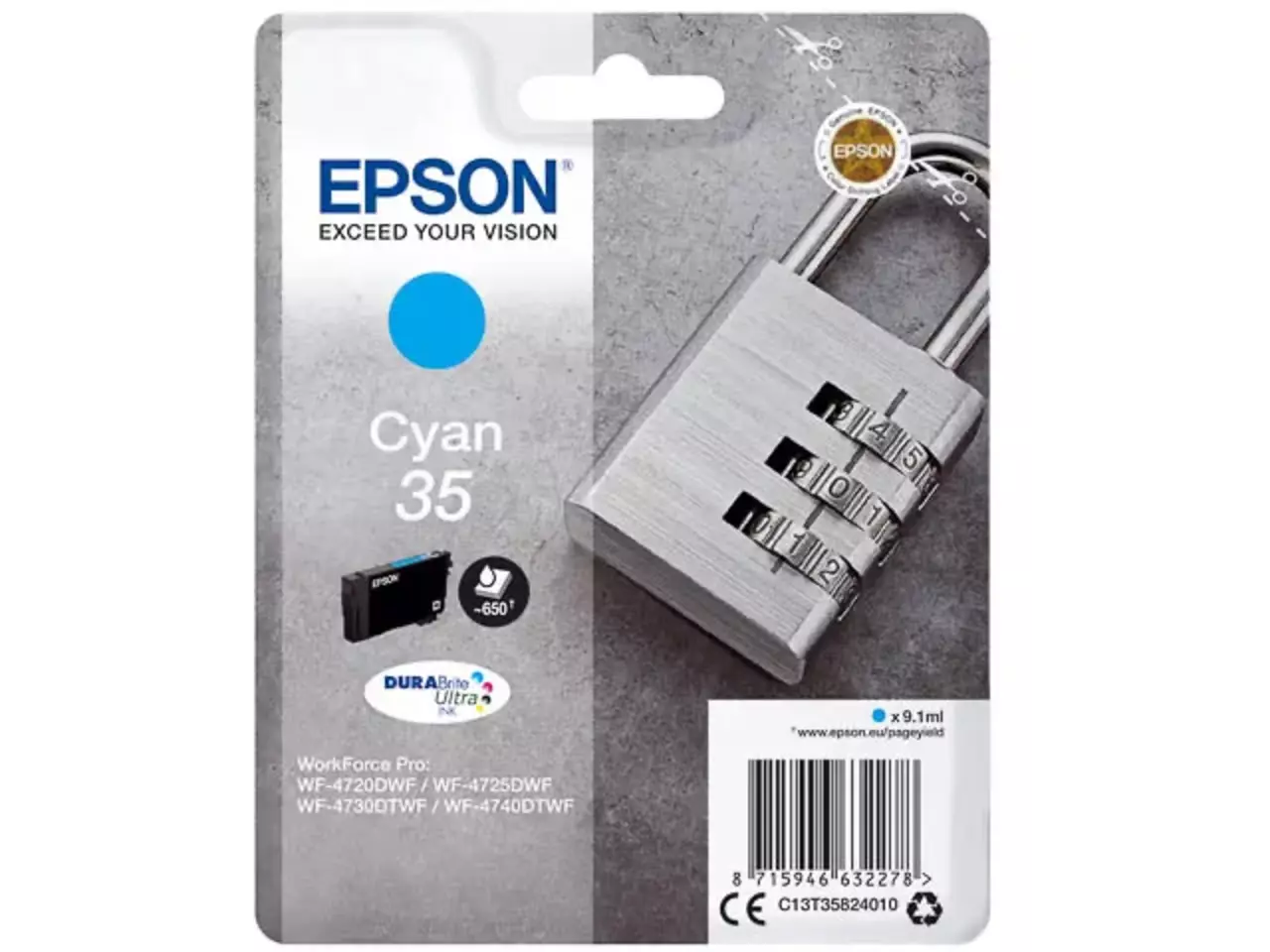 170015441366.webp C13T35824010 EPSON WF Inkt cyaan ST 650 pagina's 9,14ml - Afbeelding 1