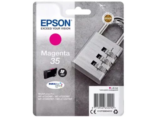 De Epson DURABrite Ultra magenta inktcartridge levert heldere, professionele afdrukken met een opbrengst tot 650 pagina’s. Deze normale rendementscartridge is