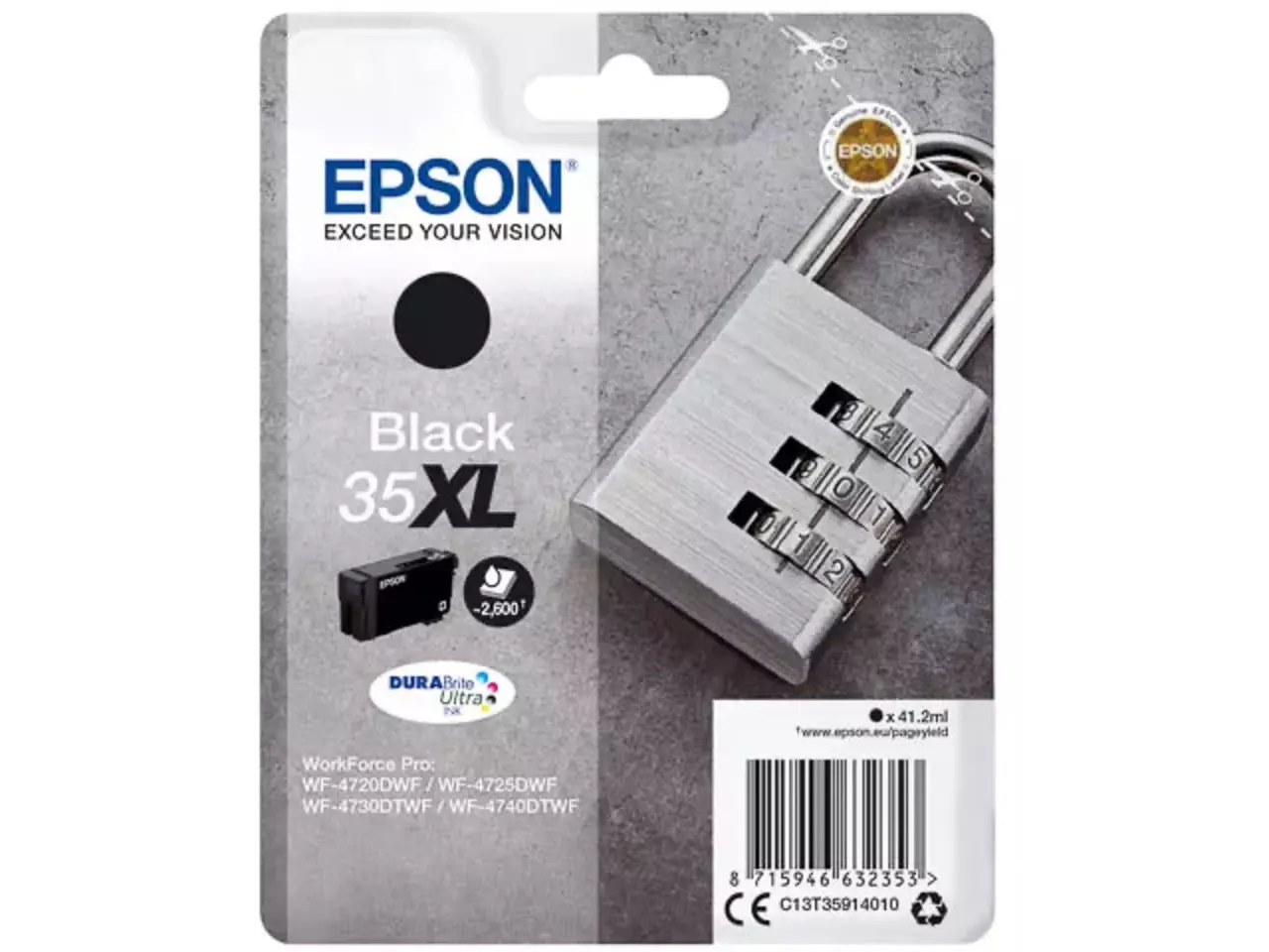 170015441370.webp C13T35914010 EPSON WF Inkt zwart HC 2600 pagina's 41,2ml - Afbeelding 1