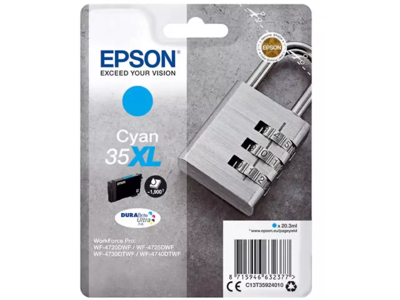 170015441371.webp C13T35924010 EPSON WF Inkt cyaan HC 1900 pagina's 20,3ml - Afbeelding 1