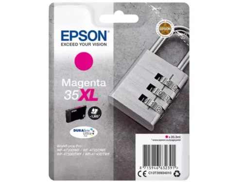 De Epson Padlock 35XL magenta inktcartridge levert heldere, duurzame afdrukken en is ideaal voor wie veel print. Met een hoge