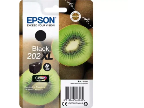 De Epson Kiwi Singlepack Black 202XL Claria Premium Ink levert scherpe, heldere afdrukken met zwarte pigmentinkt en een hoge capaciteit