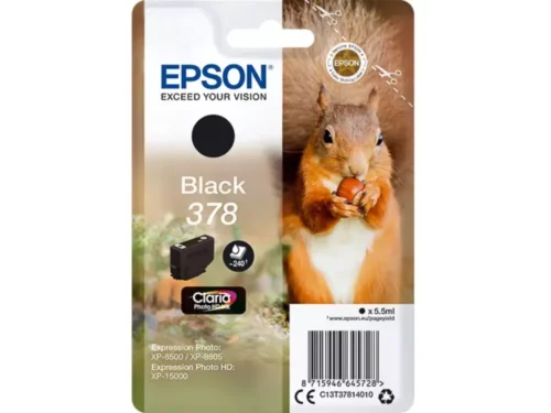 De Epson Squirrel 378 Eekhoorn Claria Photo HD zwarte inktcartridge levert scherpe, heldere afdrukken met pigmentinkt en een opbrengst tot