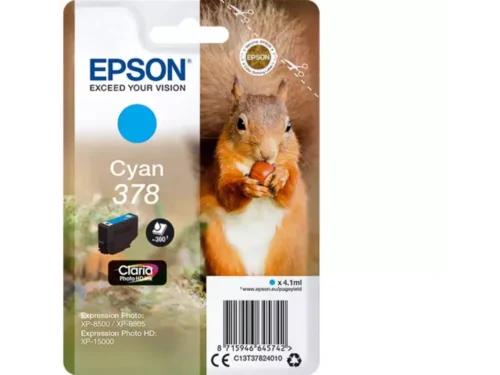 De Epson Squirrel 378 eekhoorn Claria Photo HD cyaan inktcartridge levert levendige fotokwaliteit met een opbrengst van tot 360 pagina’s.