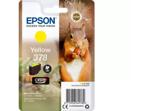 De Epson Squirrel 378 gele inktcartridge biedt heldere, betrouwbare afdrukken voor compatibele Expression Photo-printers. Met een opbrengst tot 360 pagina’s