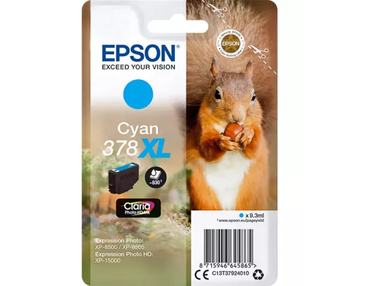 170015441418.webp C13T37924010 EPSON 378XL XP Inkt cyaan HC 830pagina's 9,3ml - Afbeelding 1