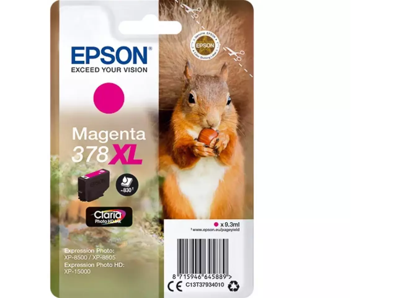 170015441419.webp C13T37934010 EPSON 378XL XP Inkt magenta HC 830pagina's 9,3ml - Afbeelding 1