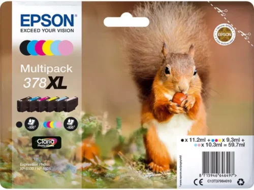 De Epson Squirrel 378XL Eekhoorn Claria Photo HD multipack zeskleureninkt levert haarscherpe afdrukken met levendige kleuren en een hoge opbrengst.