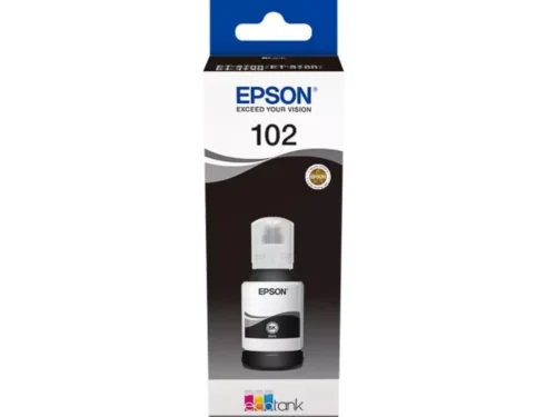 De Epson 102 EcoTank Pigment Black ink bottle is een originele zwarte inktfles die zorgt voor betrouwbare, scherpe afdrukken op