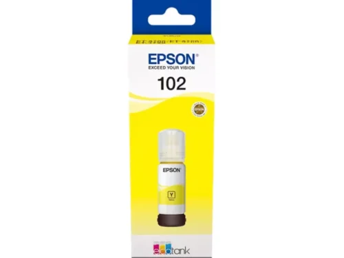 De Epson 102 EcoTank Yellow ink bottle is een originele gele inktfles voor diverse Epson EcoTank-printers en zorgt voor betrouwbare,