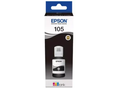 De Epson 105 EcoTank inktfles zwart pigment is een originele Epson-inkt die zorgt voor heldere, scherpe zwarte afdrukken. Deze praktische