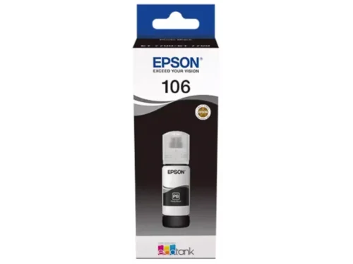 De Epson 106 EcoTank inktfles fotozwart is originele Epson-inkt voor heldere, diepe zwarte afdrukken. Deze praktische verpakking van 1 stuk