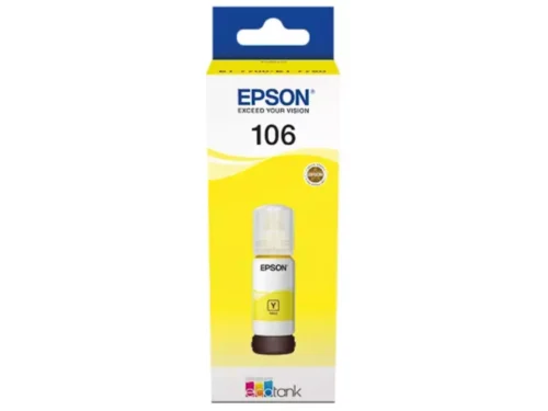 De Epson 106 EcoTank inktfles geel is een originele Epson-navulinkt voor heldere, nauwkeurige kleurafdrukken. Deze gele inktfles is geschikt voor