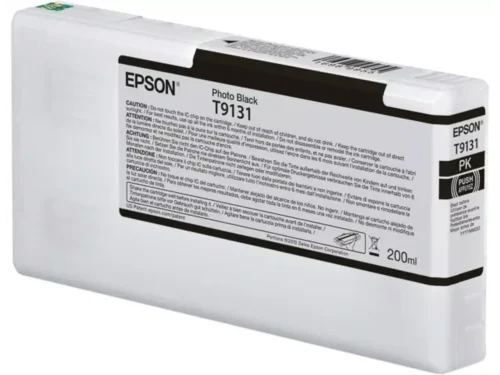 De Epson T9131 Photo Black ink cartridge van 200 ml levert scherpe, diepe zwarttinten met pigmentgebaseerde inkt voor professionele afdrukken.