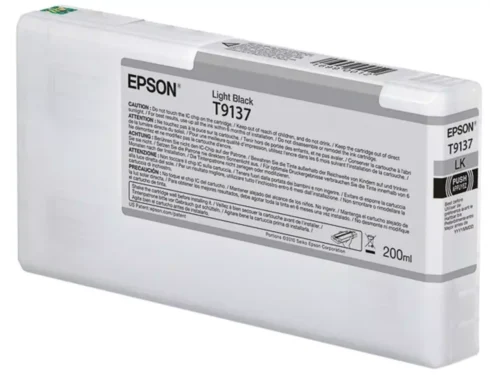 De Epson T9137 Light Black Ink Cartridge (200ml) levert betrouwbare pigmentinkt in lichtzwart voor haarscherpe afdrukken met je Epson SureColor