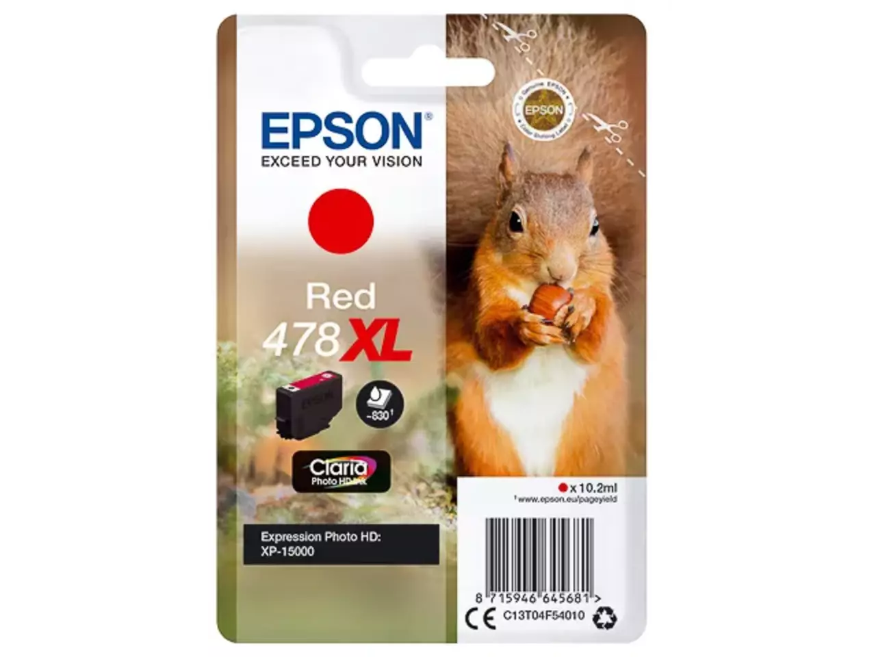 170015441452.webp C13T04F54010 EPSON 478XL XP Inkt rood HC 830pagina's 10,2ml - Afbeelding 1