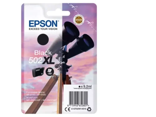 De Epson Singlepack Black 502XL Ink levert scherpe, betrouwbare zwart-witprints met een hoge opbrengst tot 550 pagina’s. Dankzij de pigmentbasis