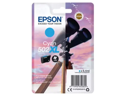 De Epson Singlepack Cyan 502XL Ink levert heldere cyaanprints met een hoge opbrengst tot 470 pagina’s, ideaal voor wie betrouwbaar