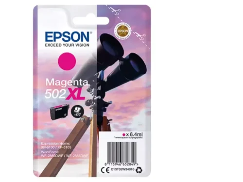 De Epson Singlepack Magenta 502XL Ink levert heldere, pigmentgebaseerde magenta afdrukken met een hoge opbrengst tot 470 pagina’s. Deze handige