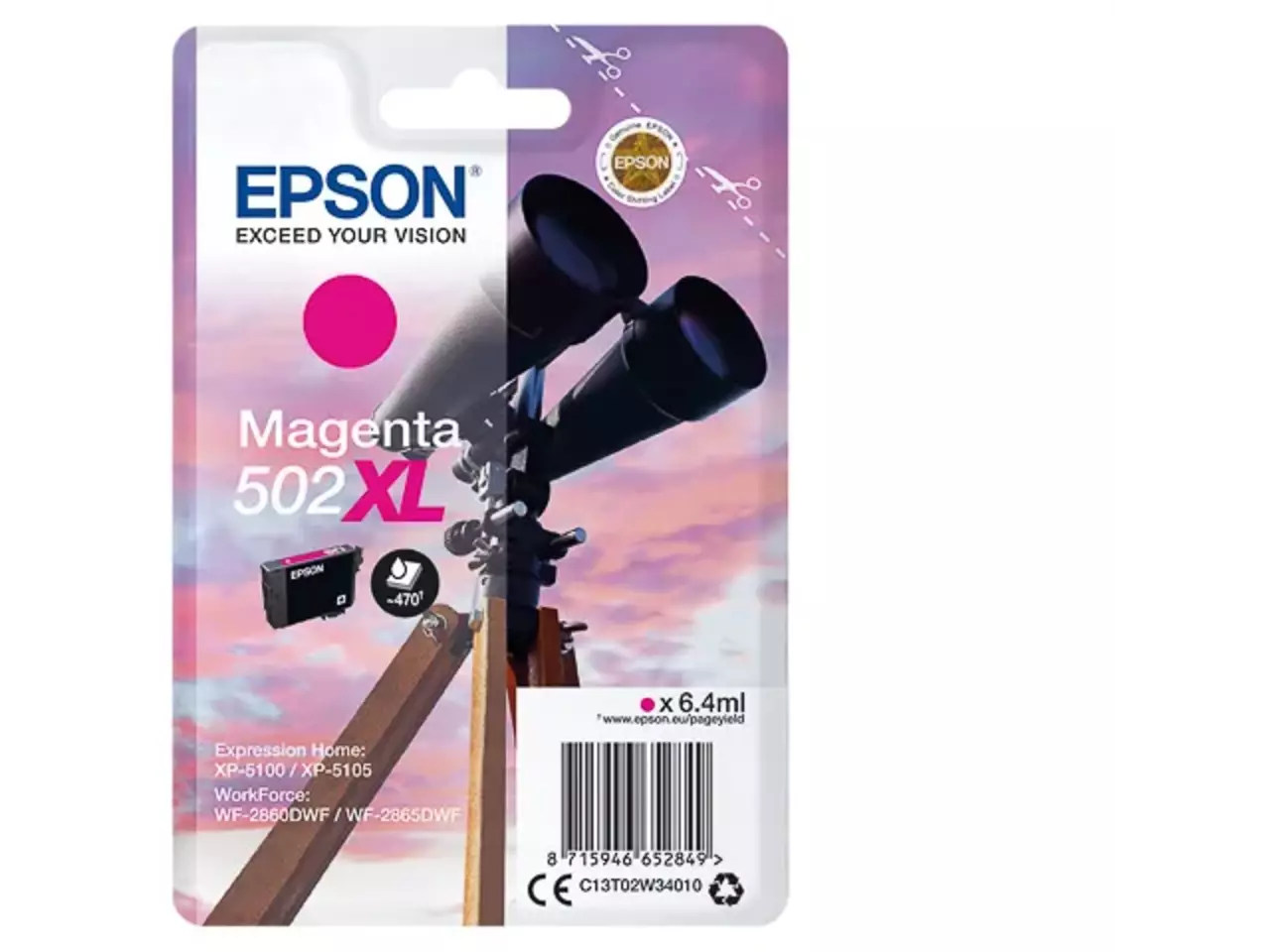 170015441477.webp C13T02W34010 EPSON 502XL XP Inkt magenta HC 470pagina's 6,4ml - Afbeelding 1