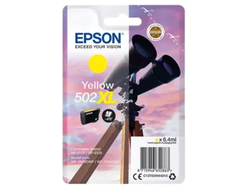 De Epson Singlepack Yellow 502XL Ink levert scherpe, levendige gele afdrukken met een hoge opbrengst tot 470 pagina’s. Deze pigmentinkt