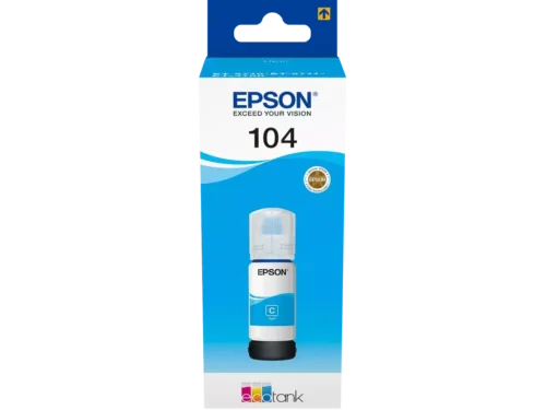 De Epson 104 EcoTank Cyan ink bottle is een originele cyaan inktfles voor Epson EcoTank-printers en levert betrouwbare, heldere afdrukken.