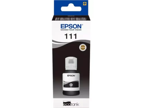 De Epson 111 EcoTank zwarte pigmentinktfles is een originele inktfles voor heldere, scherpe zwart-witprints en is compatibel met diverse Epson